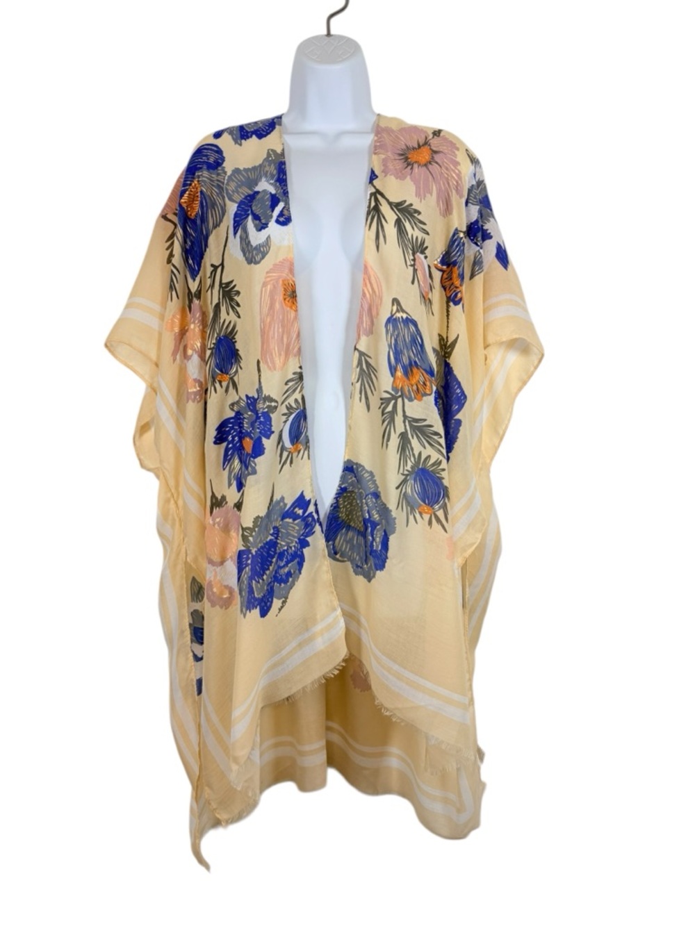 Woven Heart Floral Kimono Duster Cover Up Yellow Blue Boho Size L Cottagecore